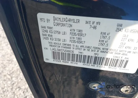 2007 Jeep Liberty Limited Edition z USA, uszkodzony, nr VIN 1J4GL58K57W508636